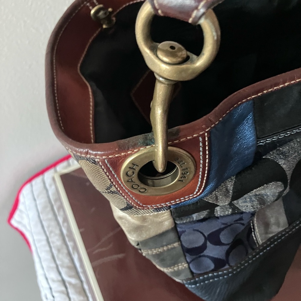 Coach Patchwork Shoulder Bag in Black, Navy & Brown - Picture 3 of 11
